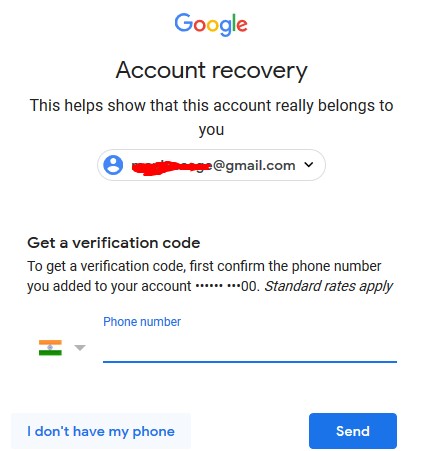 Phone Number se gmail password recover