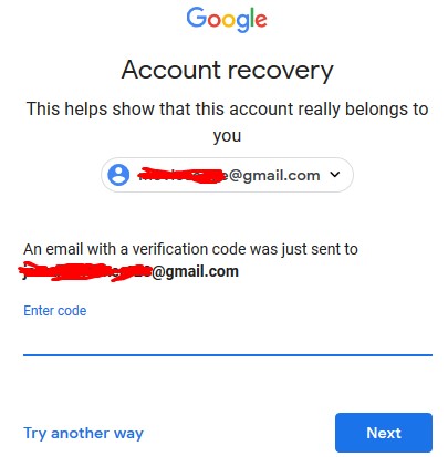 Recovery Email id verification code
