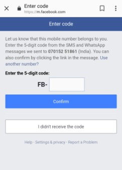 FB SMS Code account Verify
